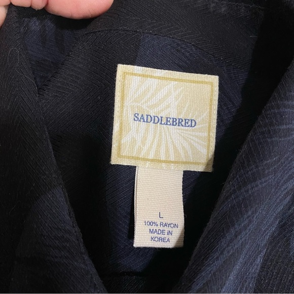 Saddlebred Men’s Black Palm Leaf Vacation Rayon Shirt - Picture 5 of 6